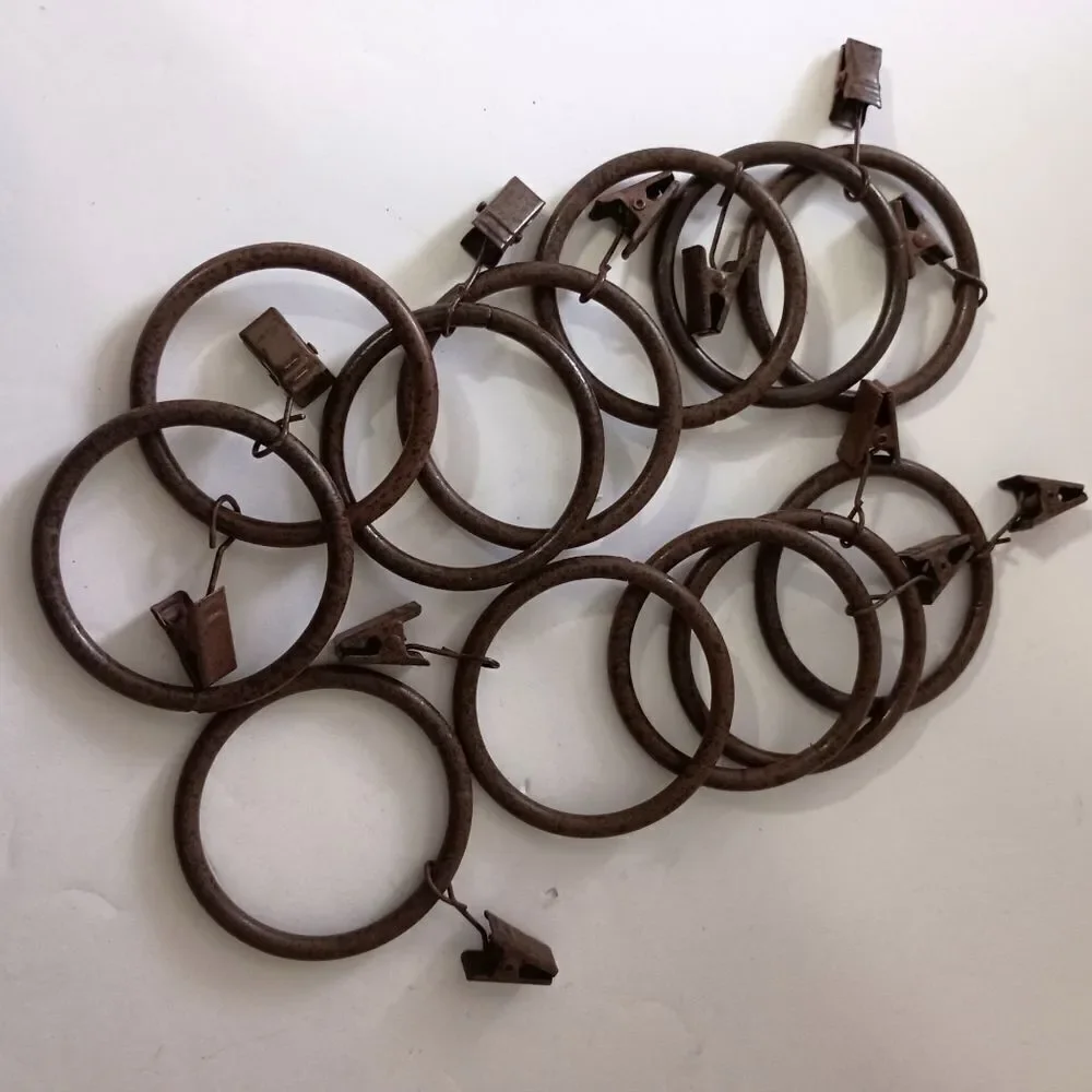 12 Metal Curtain Rings With Clips Dark Brown Bronze Farmhouse 2.25